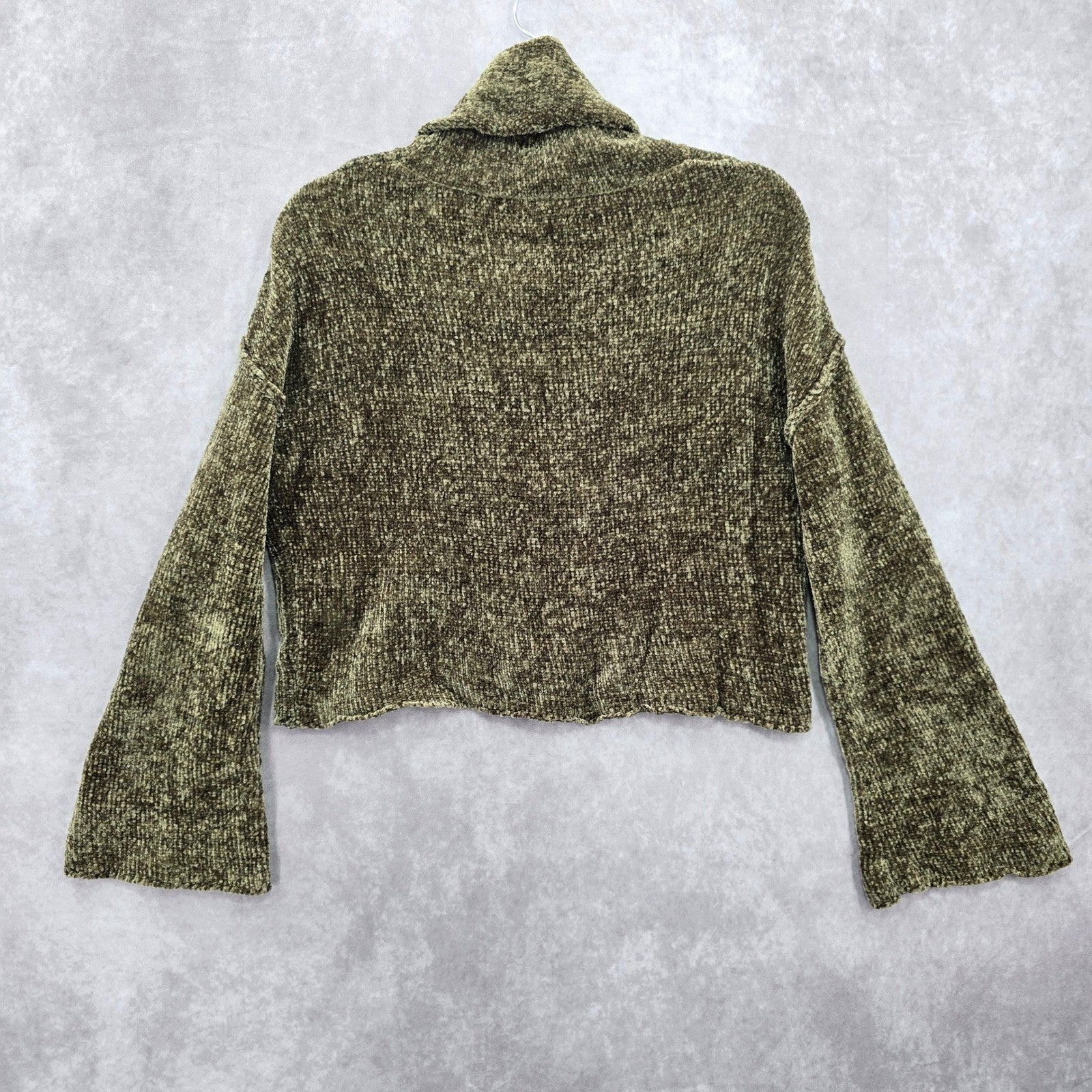 Charlotte Ruse Green Turtleneck Crop Chenille Flare Sleeve Y2K VTG Sweater Small