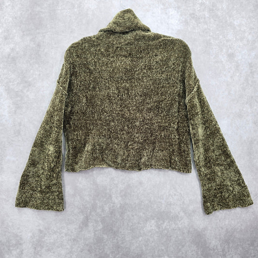 Charlotte Ruse Green Turtleneck Crop Chenille Flare Sleeve Y2K VTG Sweater Small