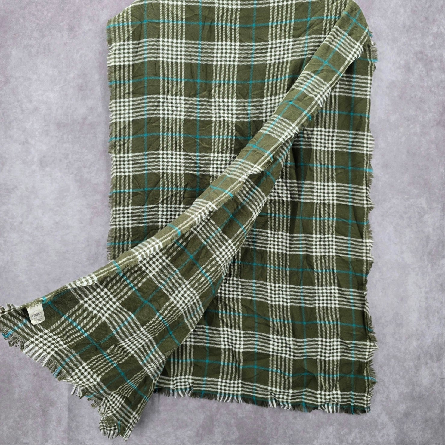 Cato Green Plaid Tartan Long Wrap Hijab Fringe Dupatta Shawl Scarves Scarf