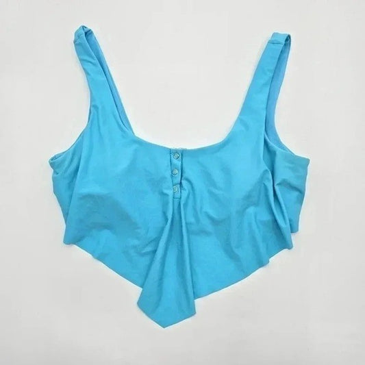 No Boundaries Blue Padded Button Front Cover Bikini Top Swimwear XL