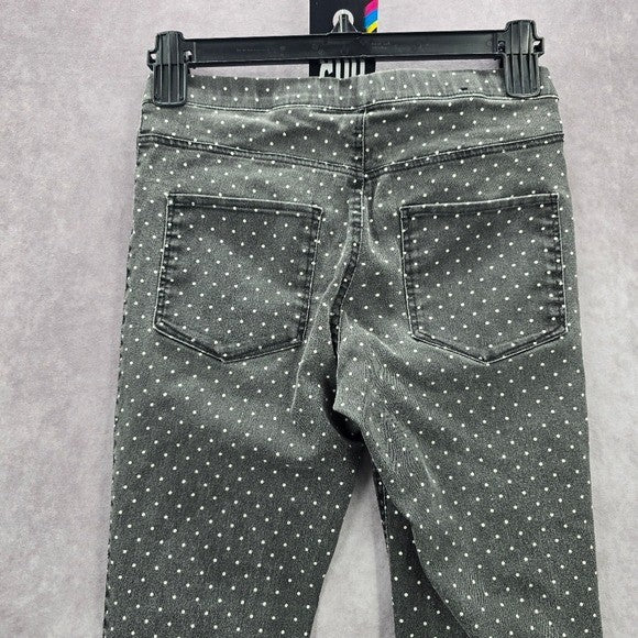 H&M Gray Polka Dot Skinny Denim Pull On Jeans Jeggings Junior Girls 4