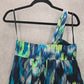 Ann Taylor Blue Green Thick One Shoulder Mini Midi Flare Abstract Dress XS 2