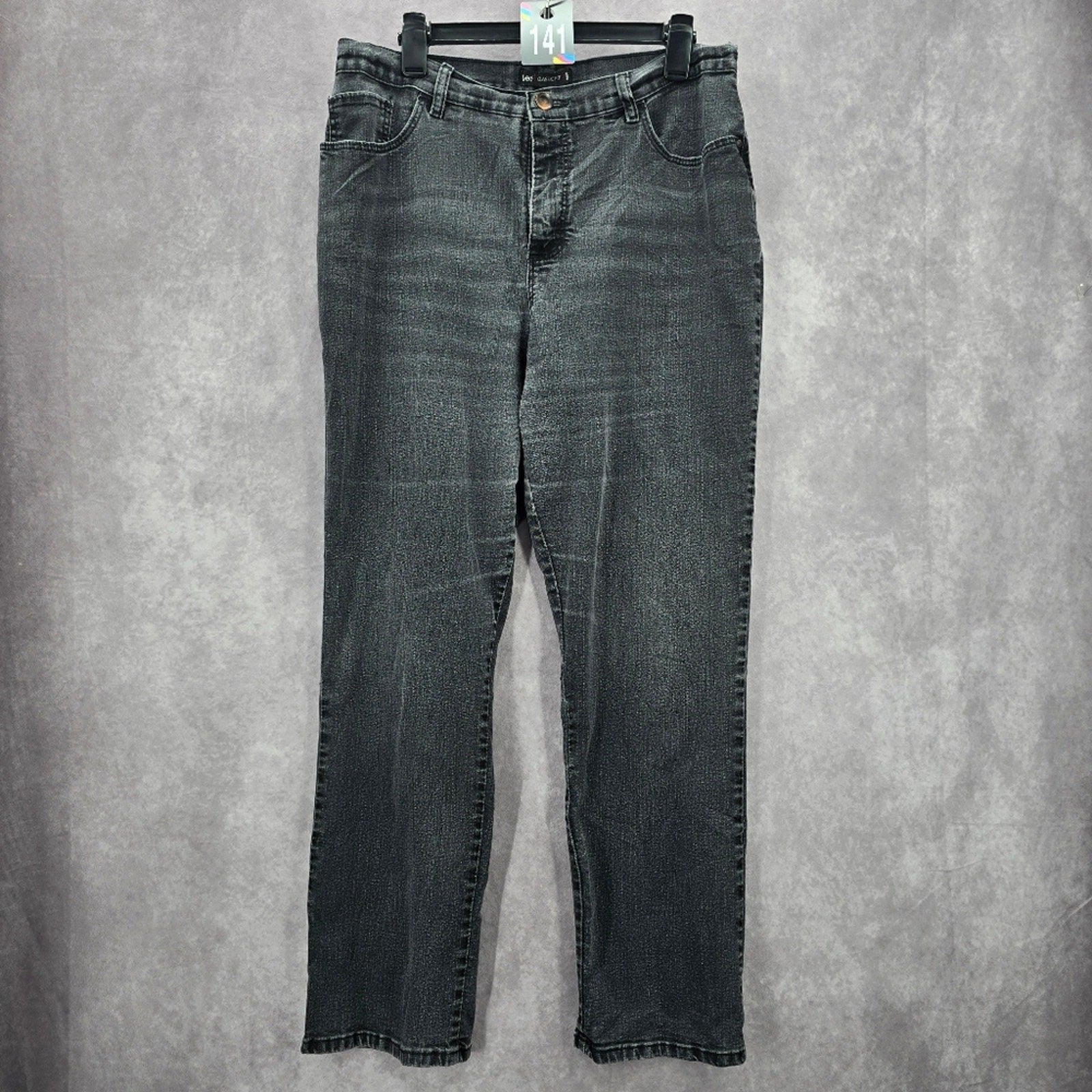 Lee Classic Fit Gray Black Denim Jeans Straight Leg Pants 14M Medium