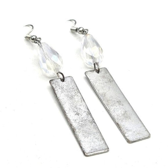 Silver Tarnished Tone Bead Bar Dangle Hook Earrings Fashion Jewelry E25