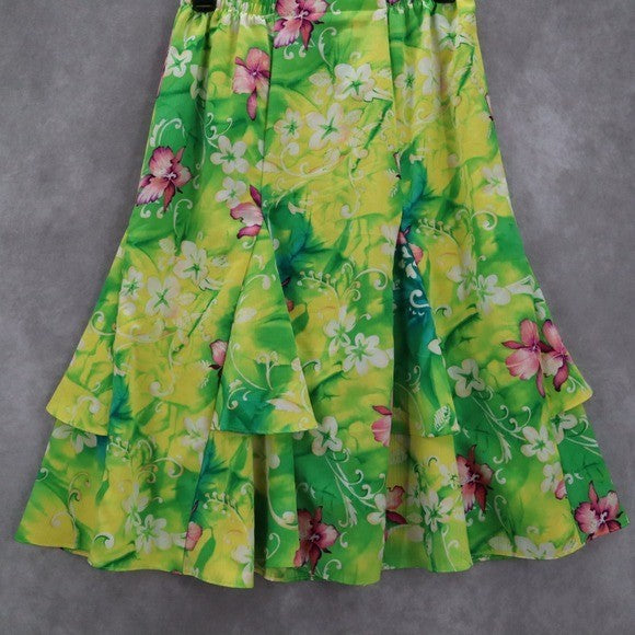 Maggie Sweet Yellow Green Floral Flare Flirty Pull On Vintage Skirt S Small