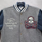 Gap Kids Gray Blue Button Bomber Varsity Pirate Patch Stripe Coat Jacket L Large