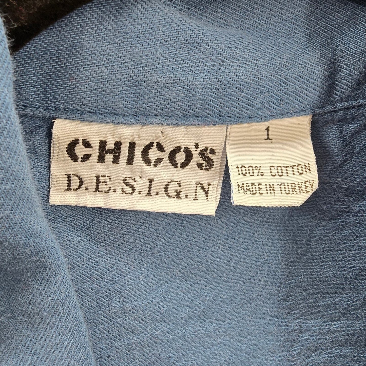 Chico's Design Blue Pea Casual Button Front Coat Jacket Cotton Extra Large XL
