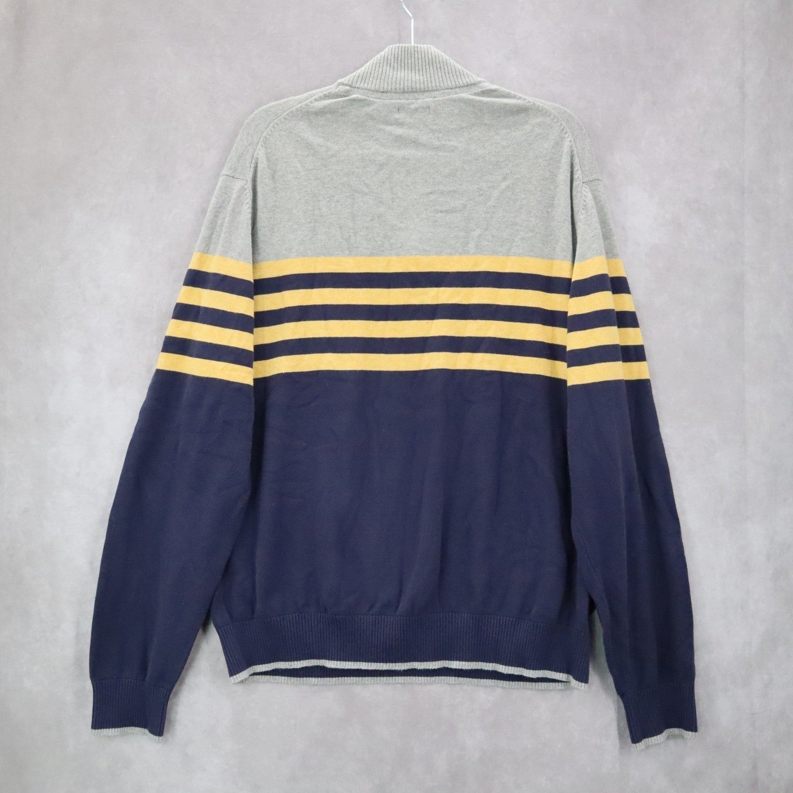 Izod Blue Pull Over Half Zip Long Sleeve Stripe Mock Neck Sweater XL Extra Large
