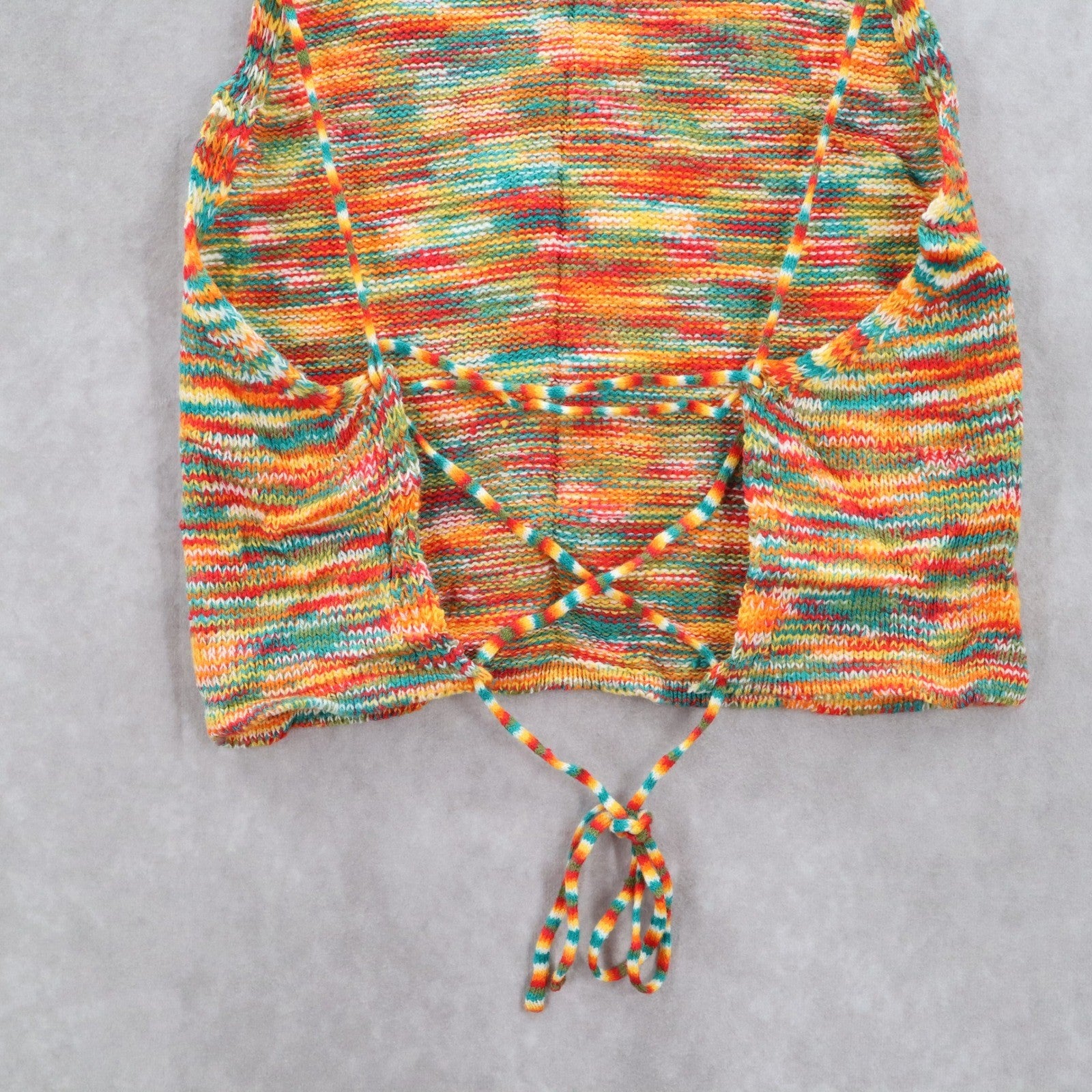 Orange Knit Multicolor Open Back Crop Tie Boho Stretch Y2K VTG Top M Medium