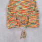 Orange Knit Multicolor Open Back Crop Tie Boho Stretch Y2K VTG Top M Medium