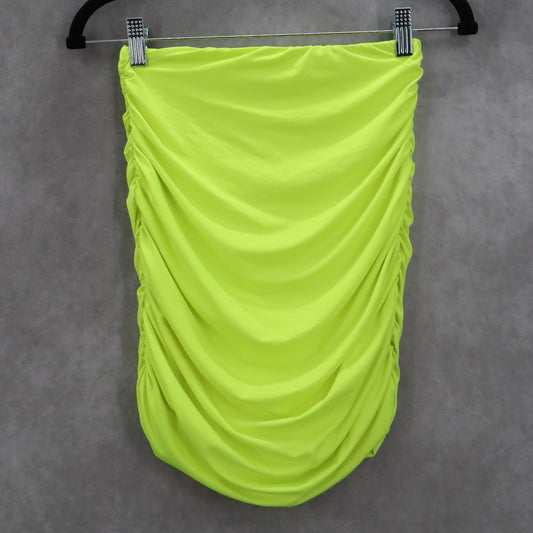 Green Neon Ruched Stretchy Tube Swim Party Pencil Bodycon Drape Top S Small