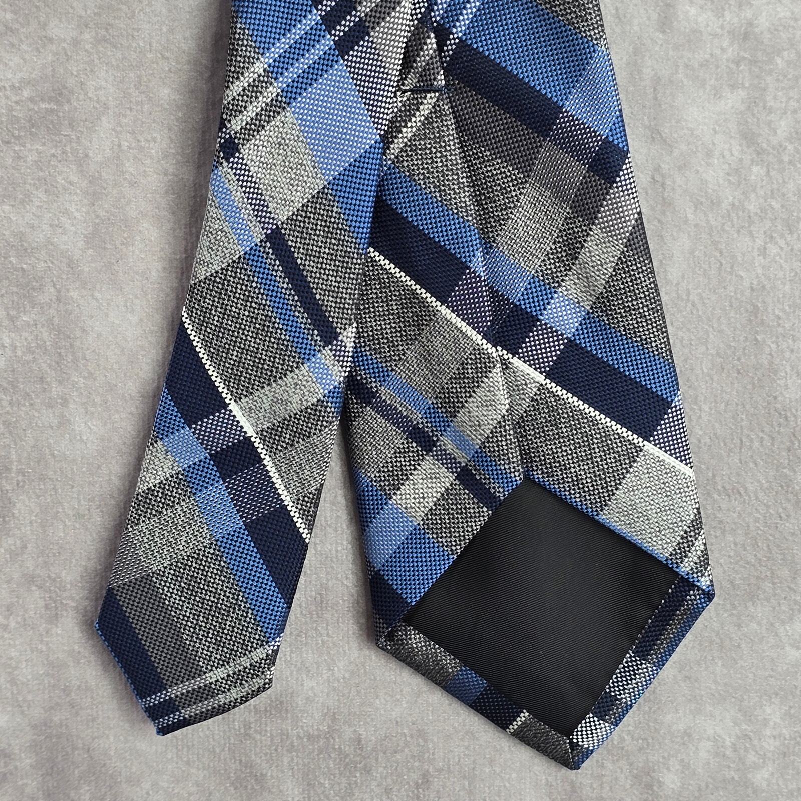 Bespoke Blue Gray White Plaid Tartan Stripe Geometric Executive Neck Tie Men's