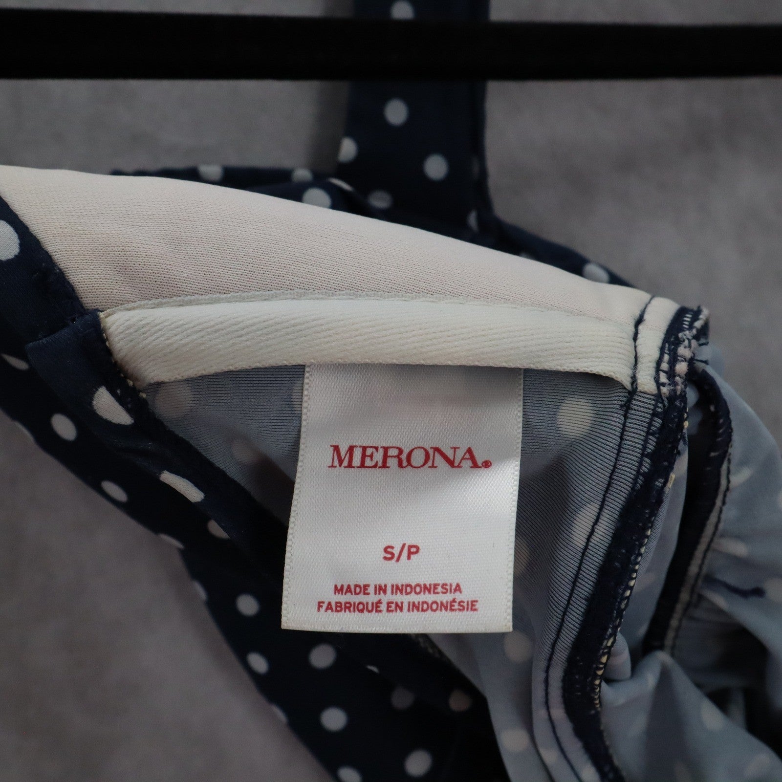 Merona Navy Blue Polka Dot Padded Halter Tie Swim Beach Tankini Top S Small