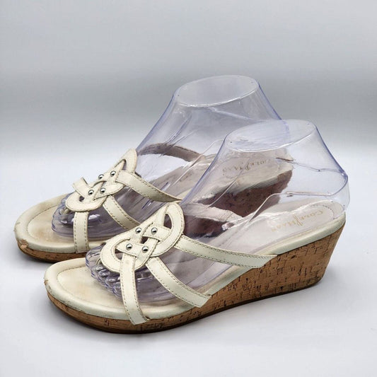 Cole Haan White Heels open Toe Slide Cork Leather Sandals Size 7.5B