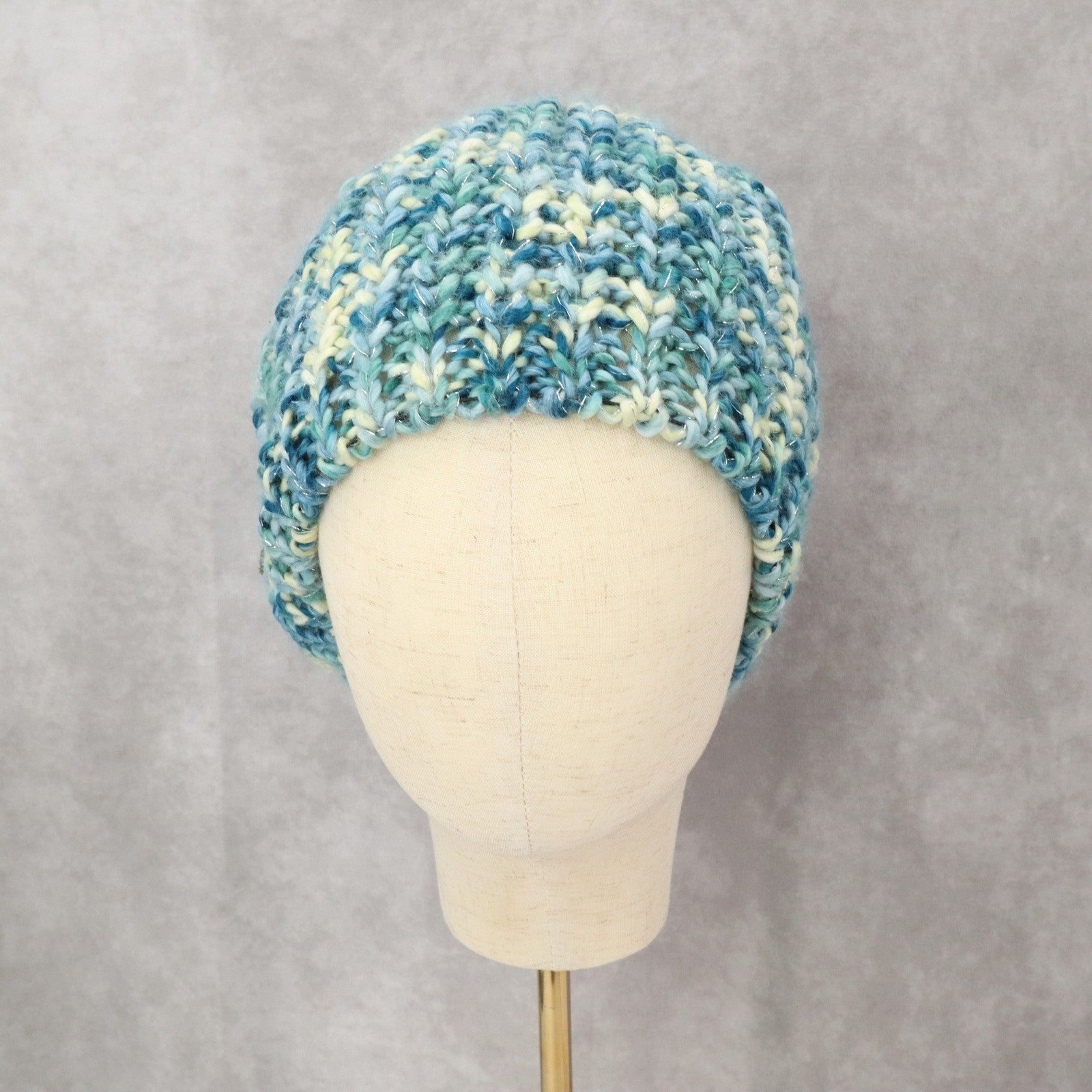 Blue Cable Knit Y2K Vintage Hippy Cottage Boho Beret Bucket Beanie Cap Hat
