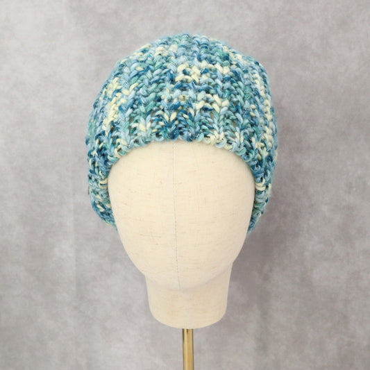 Blue Cable Knit Y2K Vintage Hippy Cottage Boho Beret Bucket Beanie Cap Hat
