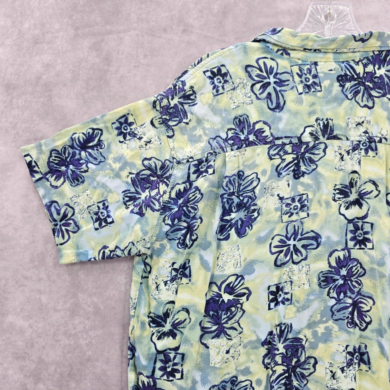 Address Unknown Green Palm Tropical Surf Island Vintage Relax Hawaiian Shirt L