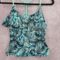 Blue Floral Tropical Ruffle Padded Straps Racerback Swimwear Tankini Top S Small