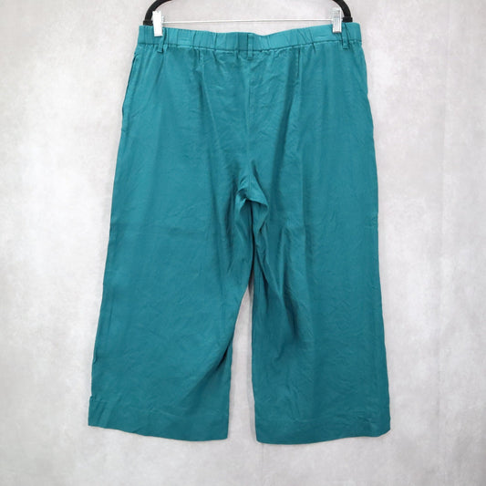 J Jill Green Linen Stretch Crop Capri Wide Leg Casual Trousers Pants L Large