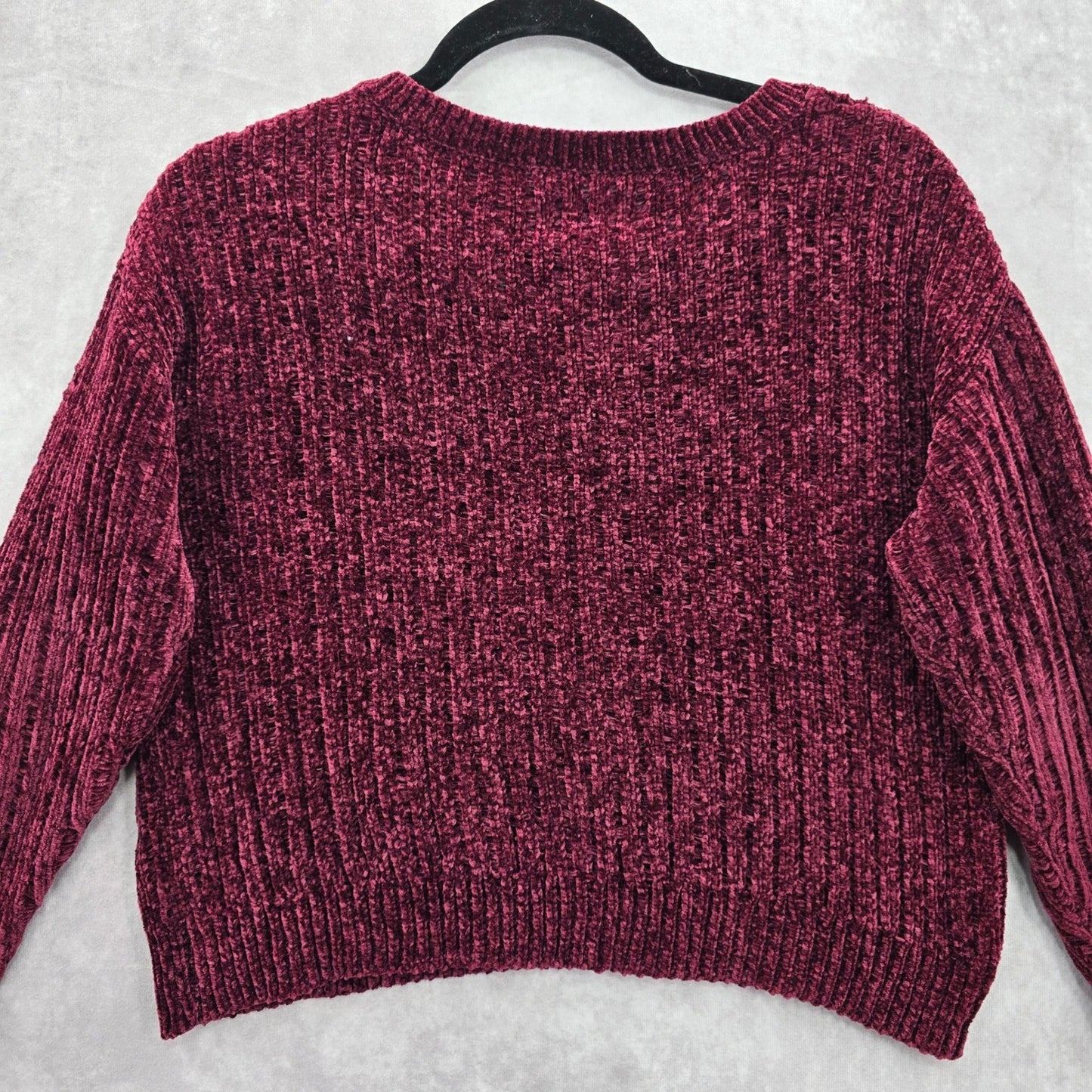 Arizona Red Chenille Ribbed Sleeve Y2K VTG Academia Crop Cozy Sweater Medium