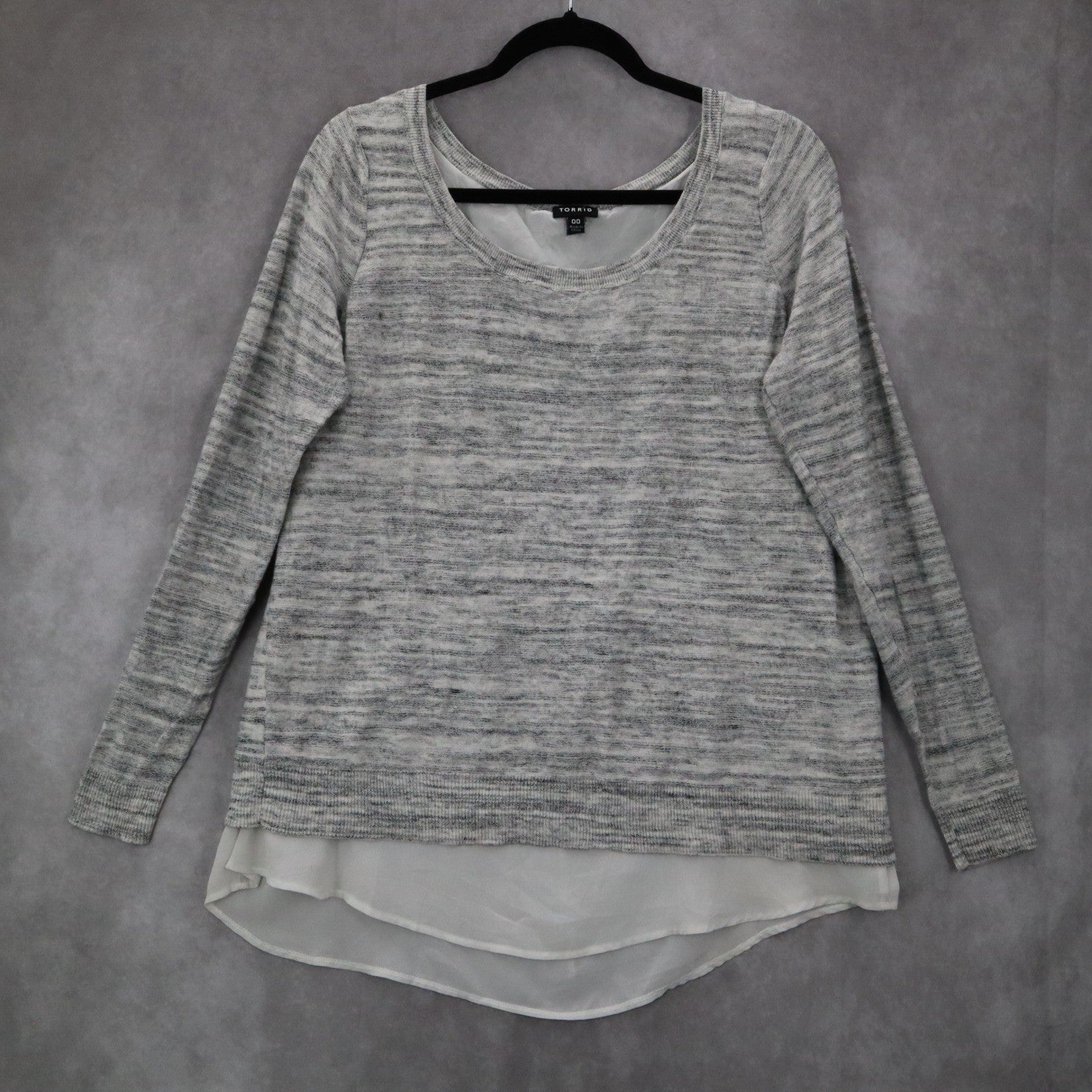 Torrid Gray Layered Hem Tunic Top Long Sleeve Knit Blouse Crisscross Ties 00