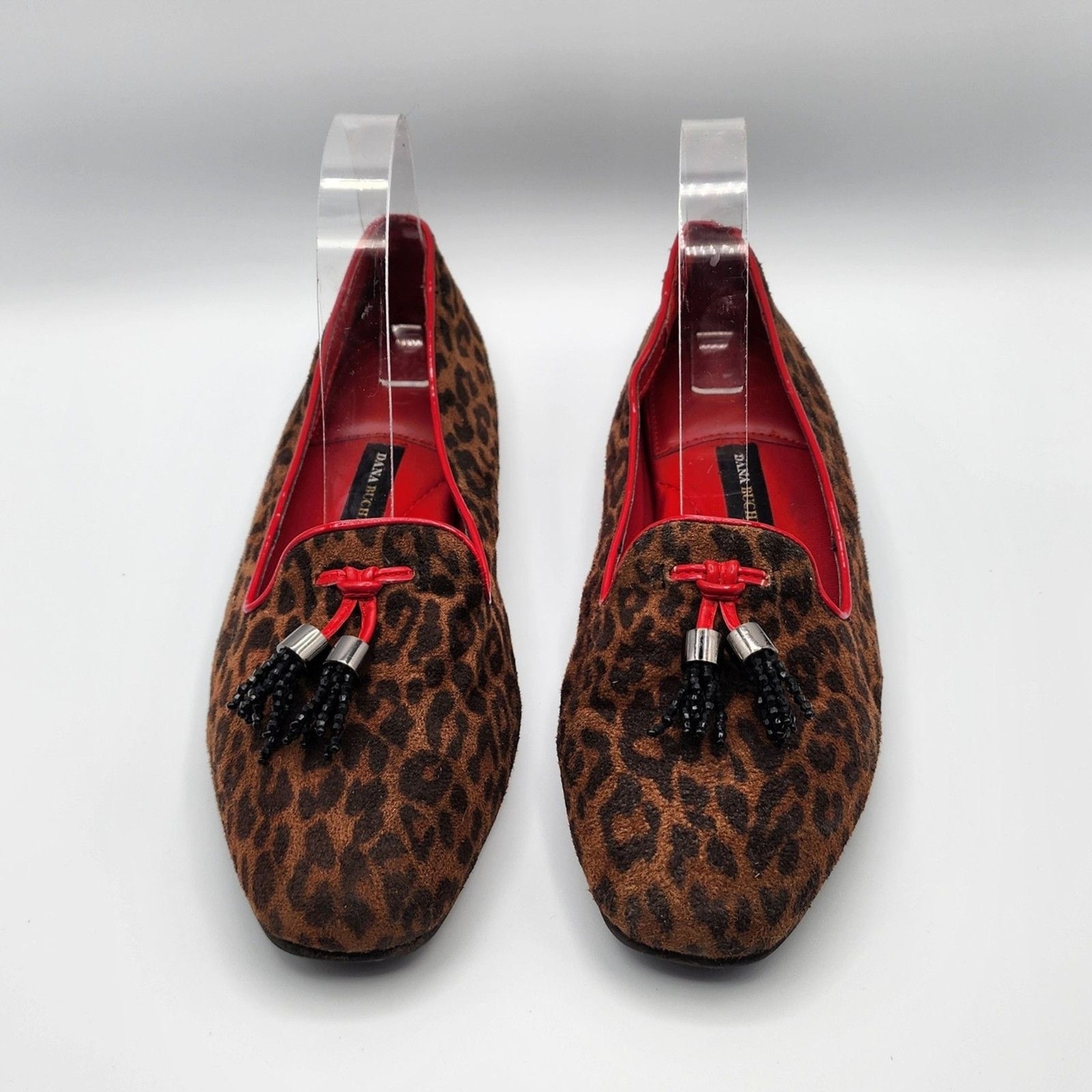 Dana Buchman Leopard Print Red Slip On Flats Beaded Tassels Size 7.5