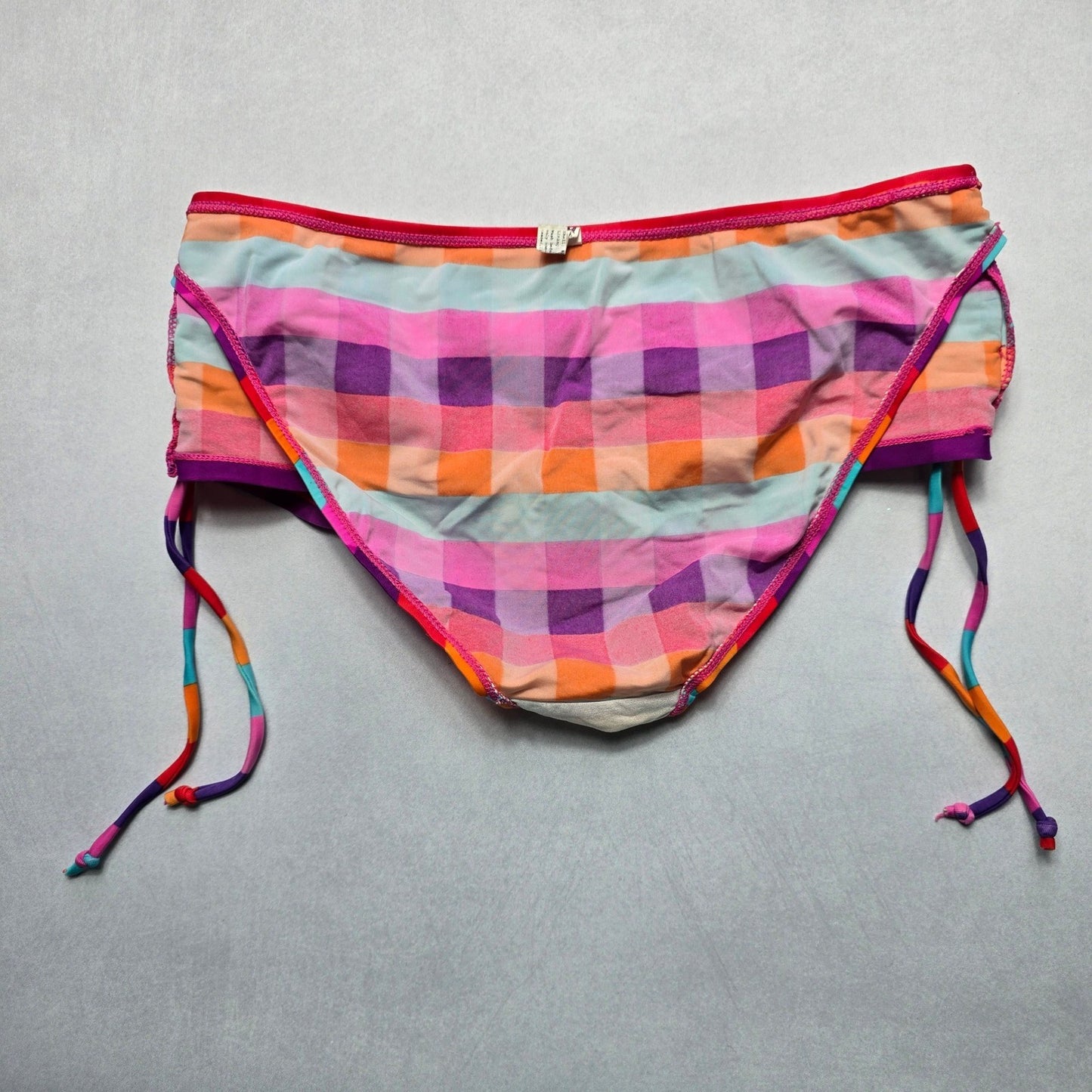 Hydraulic Pink Orange Checker Tie Swim Beach Cheeky Bikini Bottom Extra Large XL