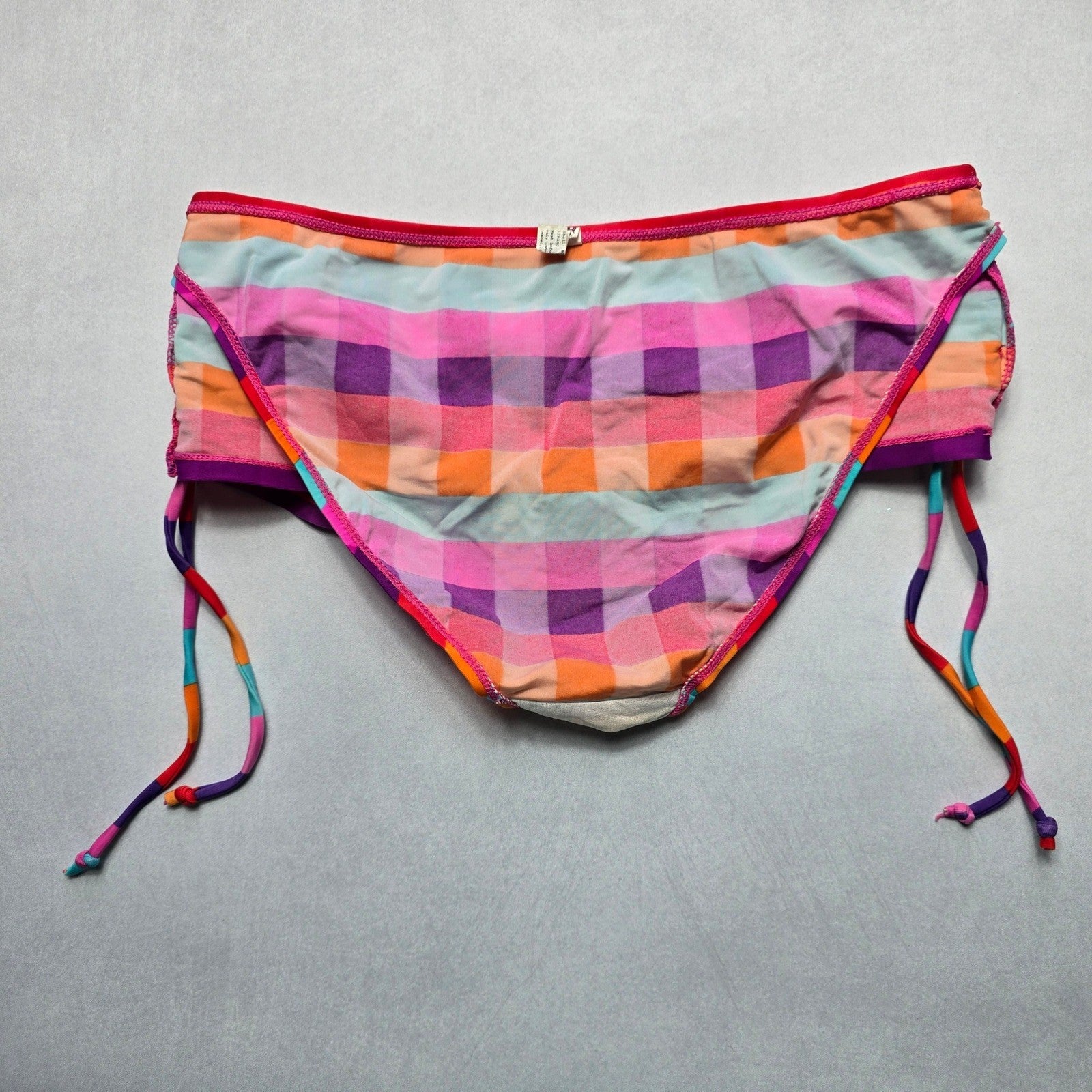 Hydraulic Pink Orange Checker Tie Swim Beach Cheeky Bikini Bottom Extra Large XL