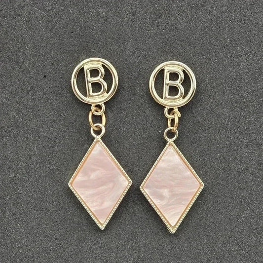 Pink B Gold Diamond Dangle Stud Hook Boho Retro Earrings Fashion Jewelry E32