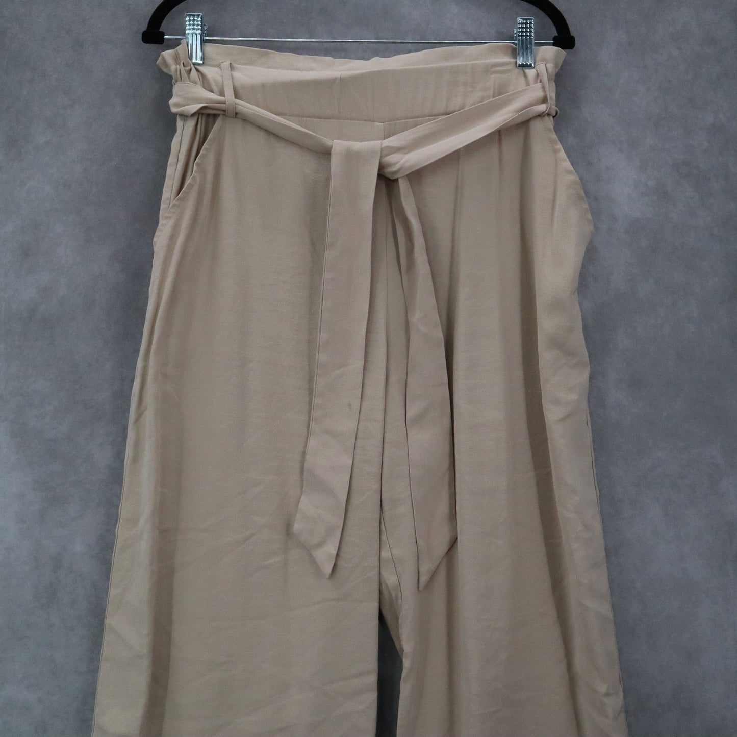 Evolutionary Tan Ruffle Pull On Wide Leg Belt Boho Comfy Trouser Pants L Large