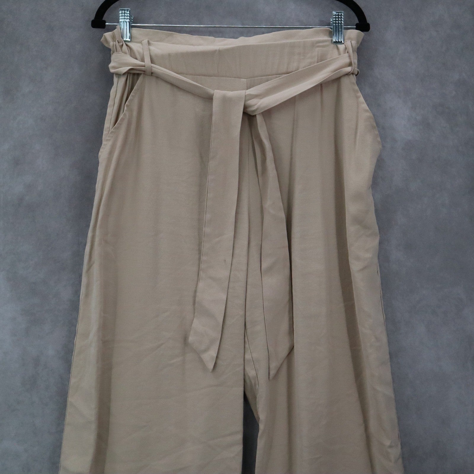 Evolutionary Tan Ruffle Pull On Wide Leg Belt Boho Comfy Trouser Pants L Large