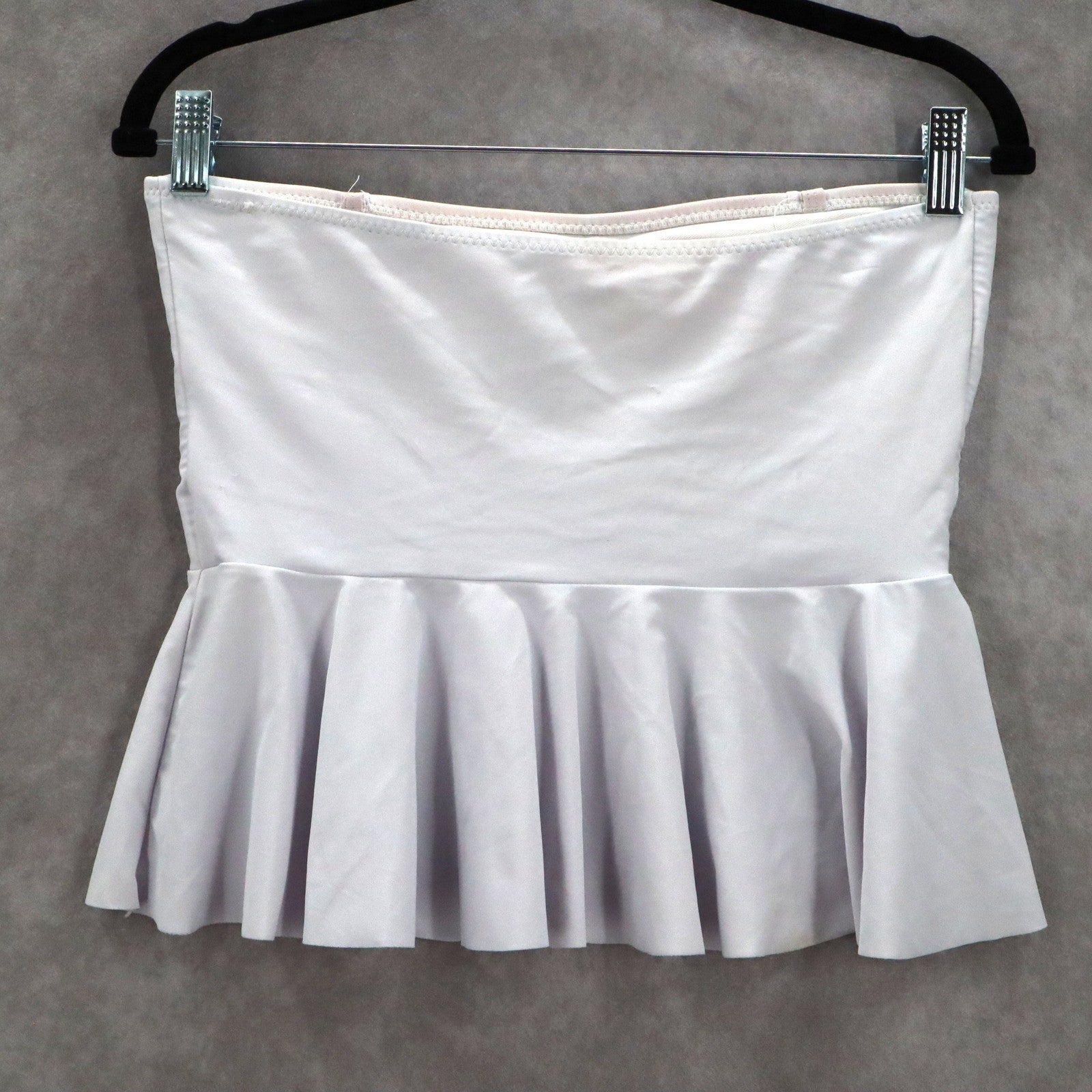 White Ruffle Strapless Tube Swim Pull On Beach Boho Crop Tankini Top S Small
