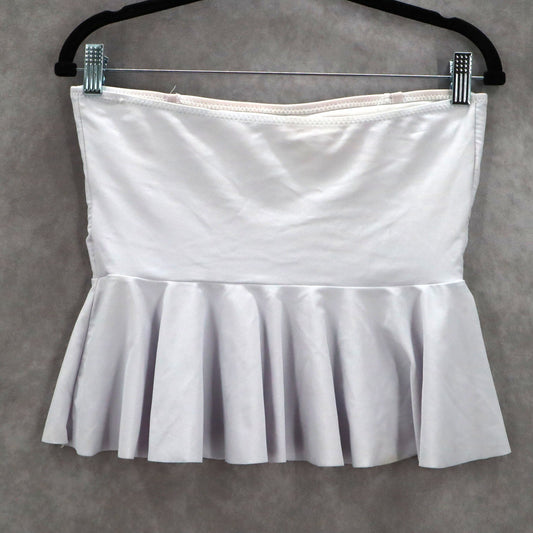 White Ruffle Strapless Tube Swim Pull On Beach Boho Crop Tankini Top S Small