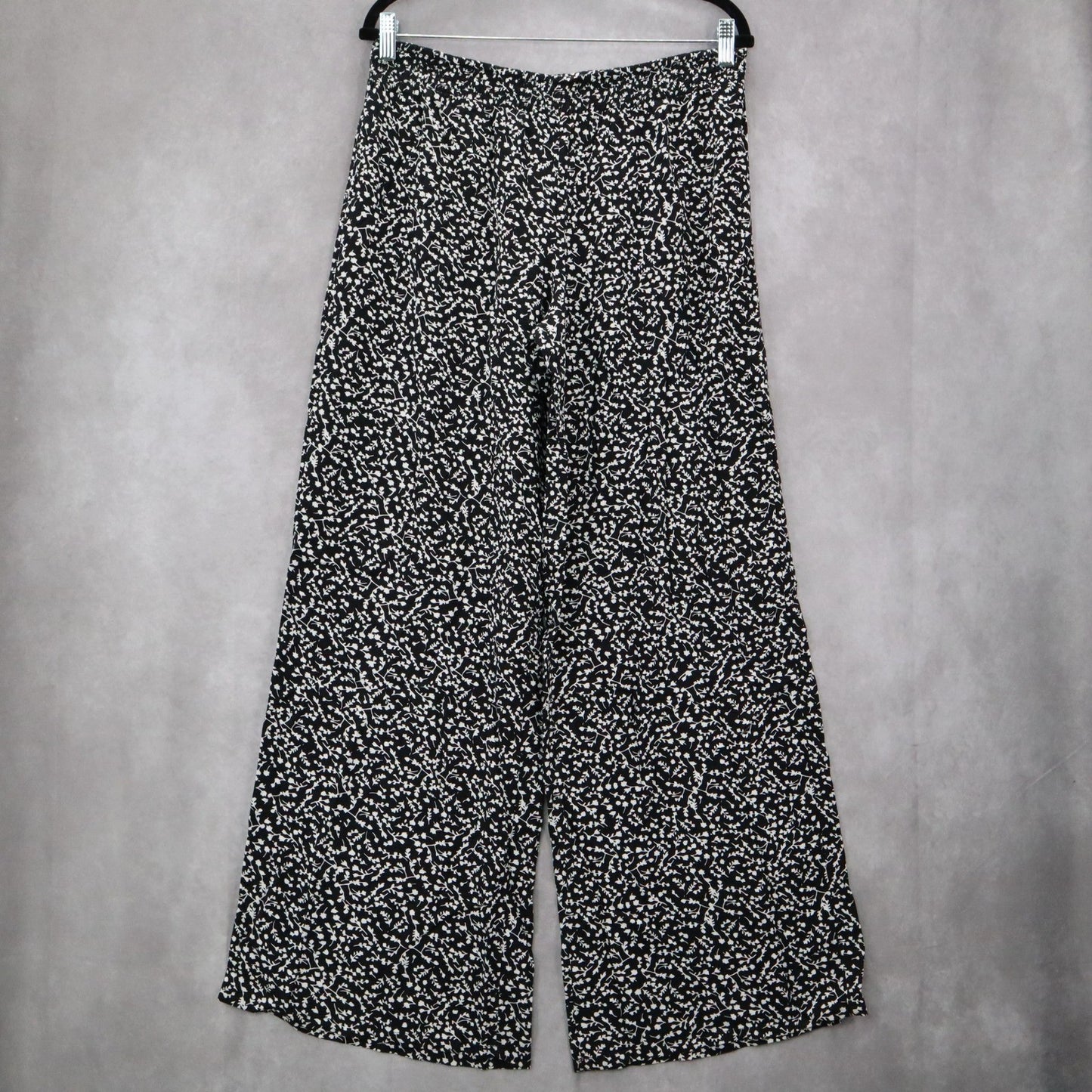 Decree Black Pull On Wide Leg Floral Boho Beach Comfy Trouser Pants Large