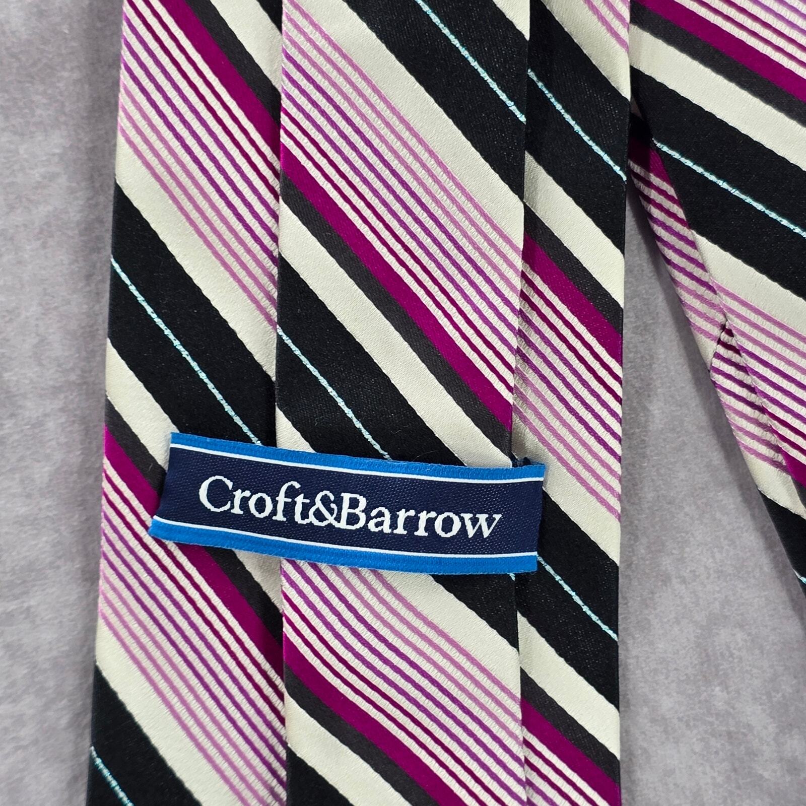 Croft & Barrow Purple Black Silver Stripe 99% Silk Executive Men's Neck Tie