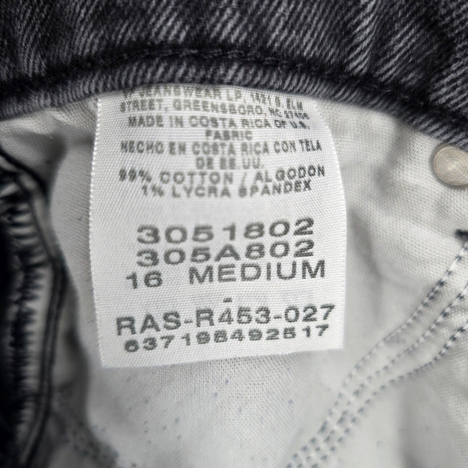 Lee Relaxed Straight Leg Gray Black Denim Pants Jeans 16M