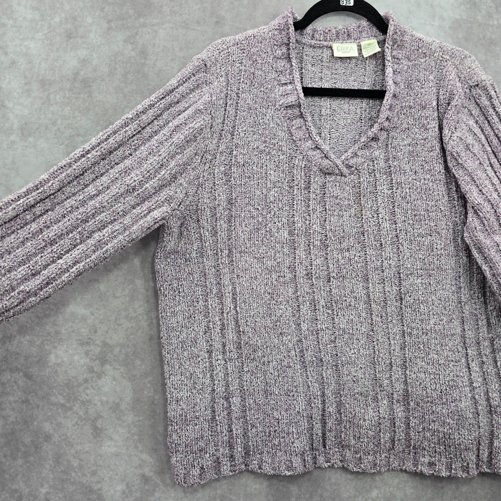 Erika Purple Chunky Oversized Ribbed Pullover Soft Y2K Chenille Sweater Plus 2X