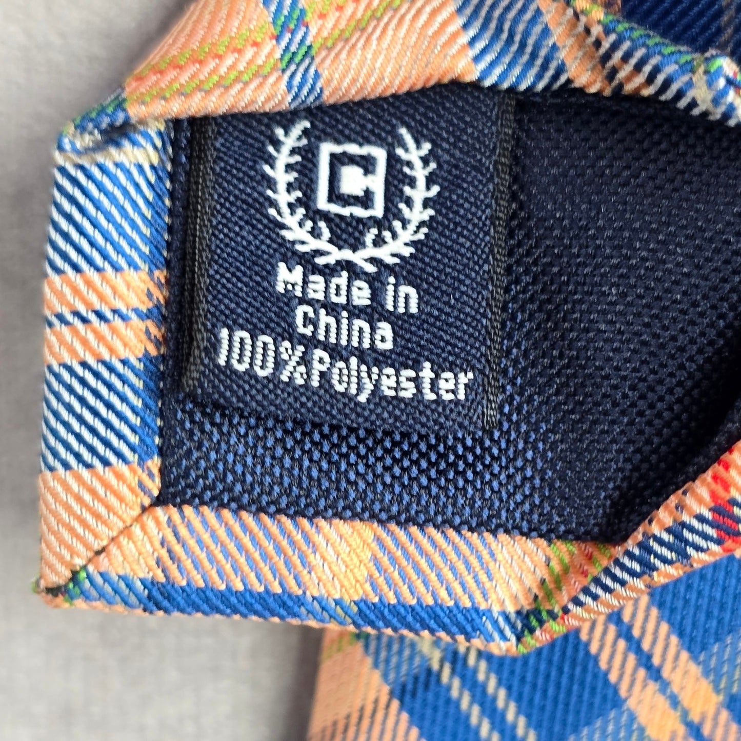 Chaps Orange Blue Plaid Stripe Tartan Executive 100% Polyester Men's Neck Tie