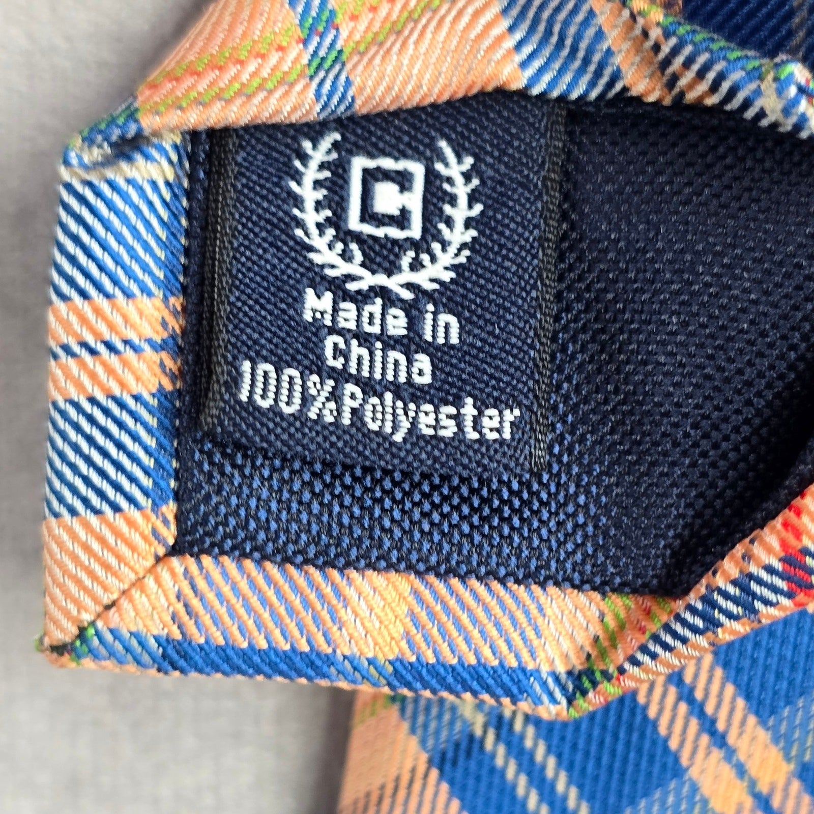 Chaps Orange Blue Plaid Stripe Tartan Executive 100% Polyester Men's Neck Tie