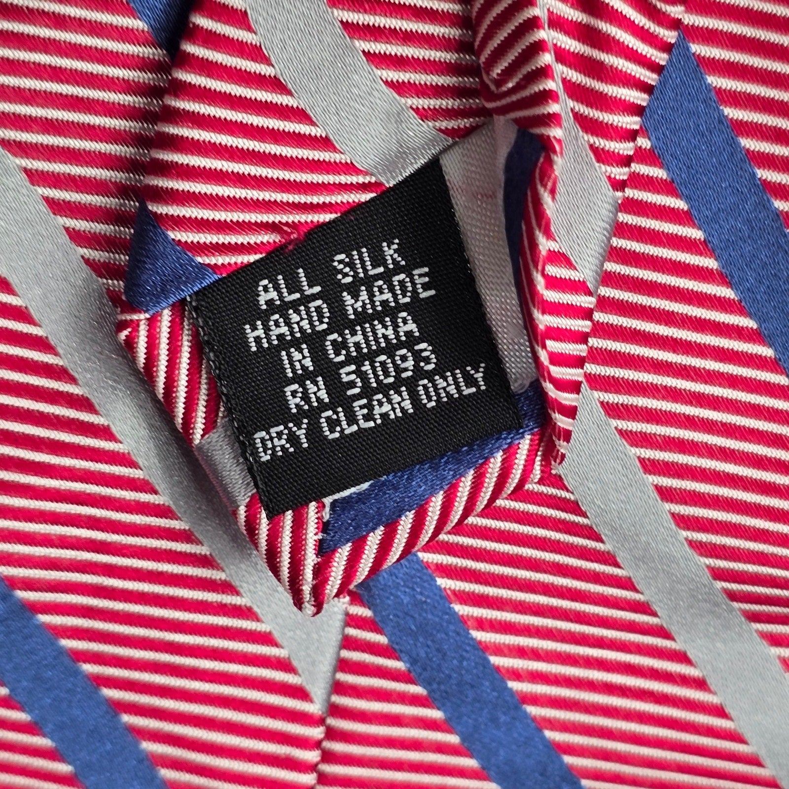 Stafford Red Blue Silver Stripe Repp Geometric 100% Silk Mens Neck Tie Executive