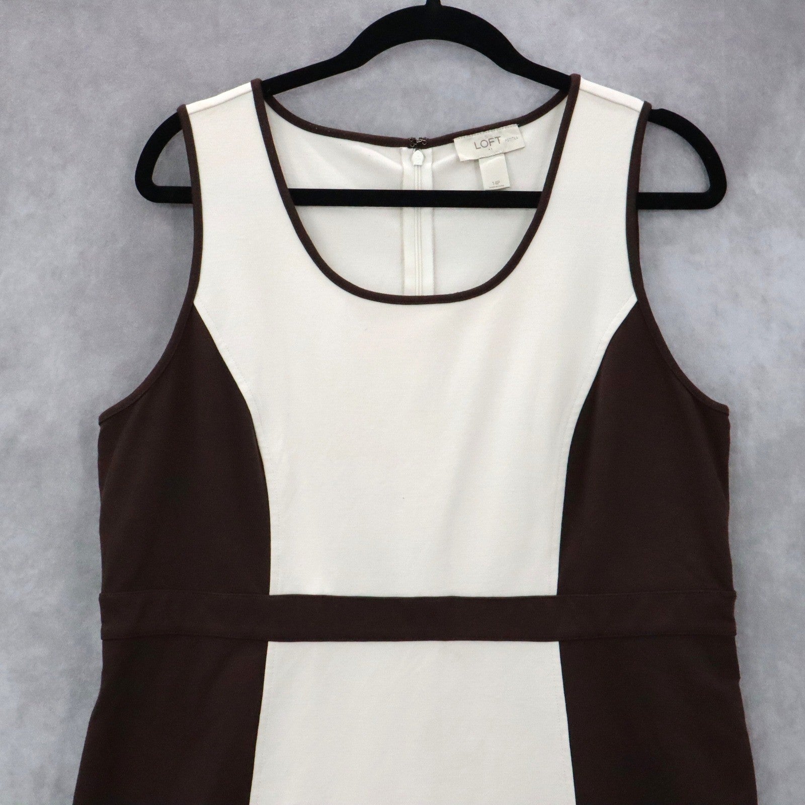 LOFT Colorblock Sheath Dress Sleeveless Brown Cream Career Work Office 14P