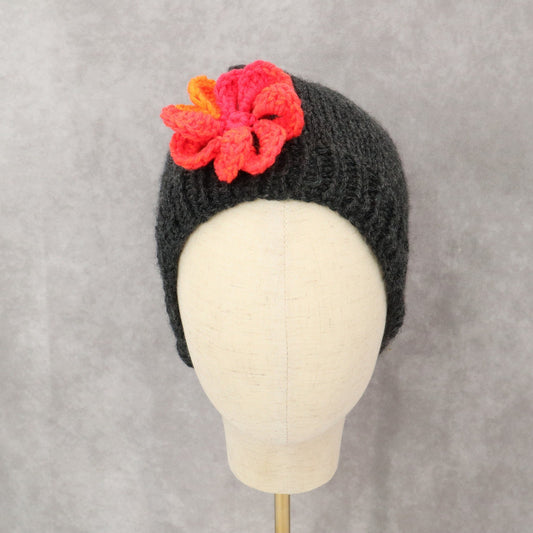 Black Floral Multi Color Cable Knit Crochet Cozy Cottage Beanie Hat Cap OS