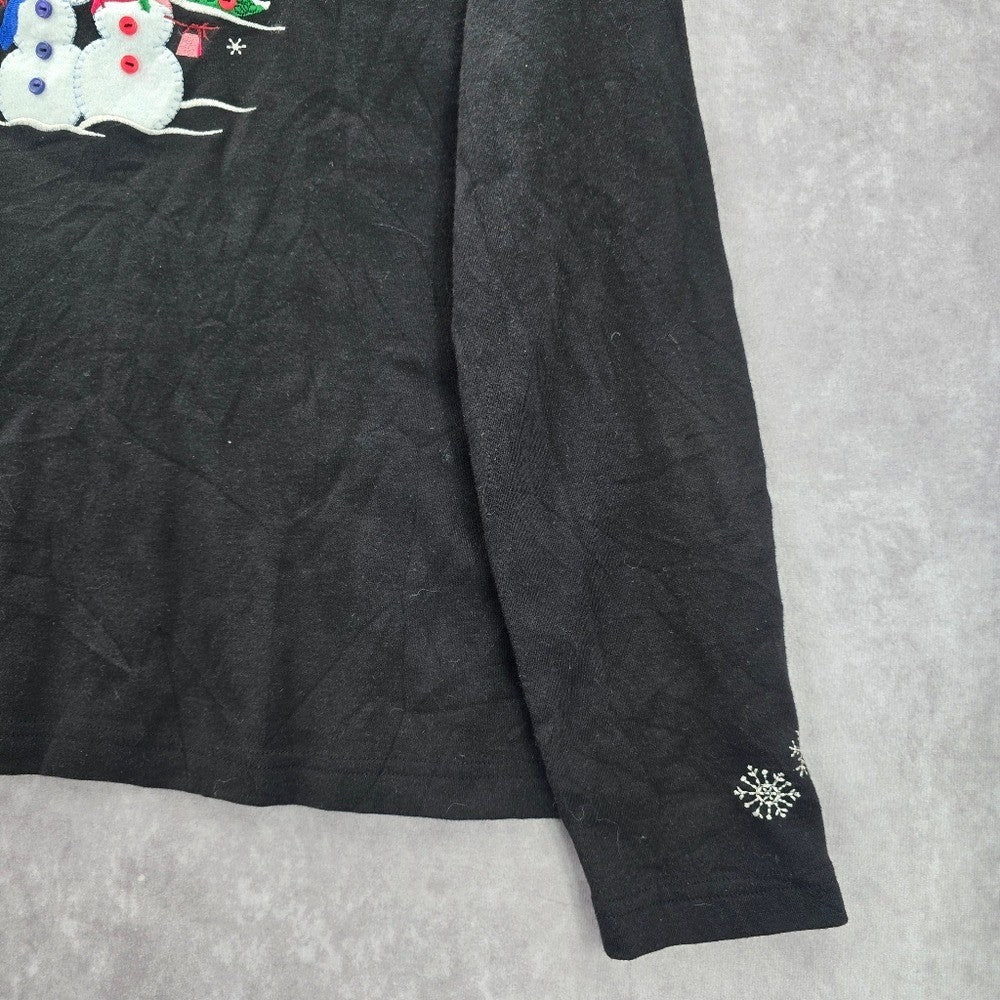Breckenridge Black Christmas Embroidered Snowman Y2K Holiday Vintage Top Medium