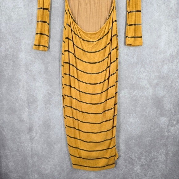 Fashion Nova Yellow Ribbed Cutout Long Sleeve Midi Maxi Dress Extra Small XS