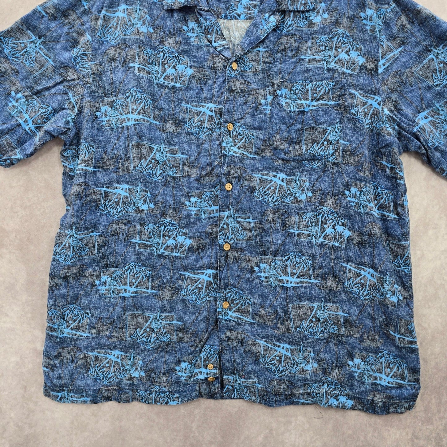 George Blue Beach Palm Tropical Surf Island Relaxed Hawaiian Shirt Large