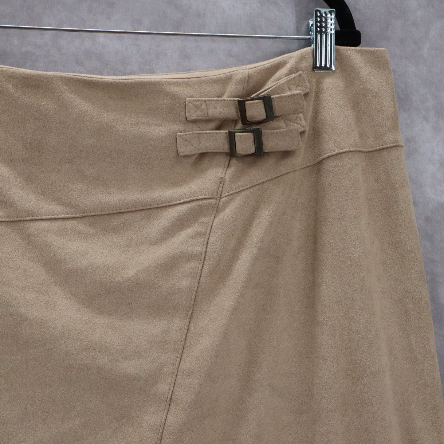 Cato Tan Pencil Buckle Faux Suede Western Zip Stretch Knee Length Skirt Plus 18W