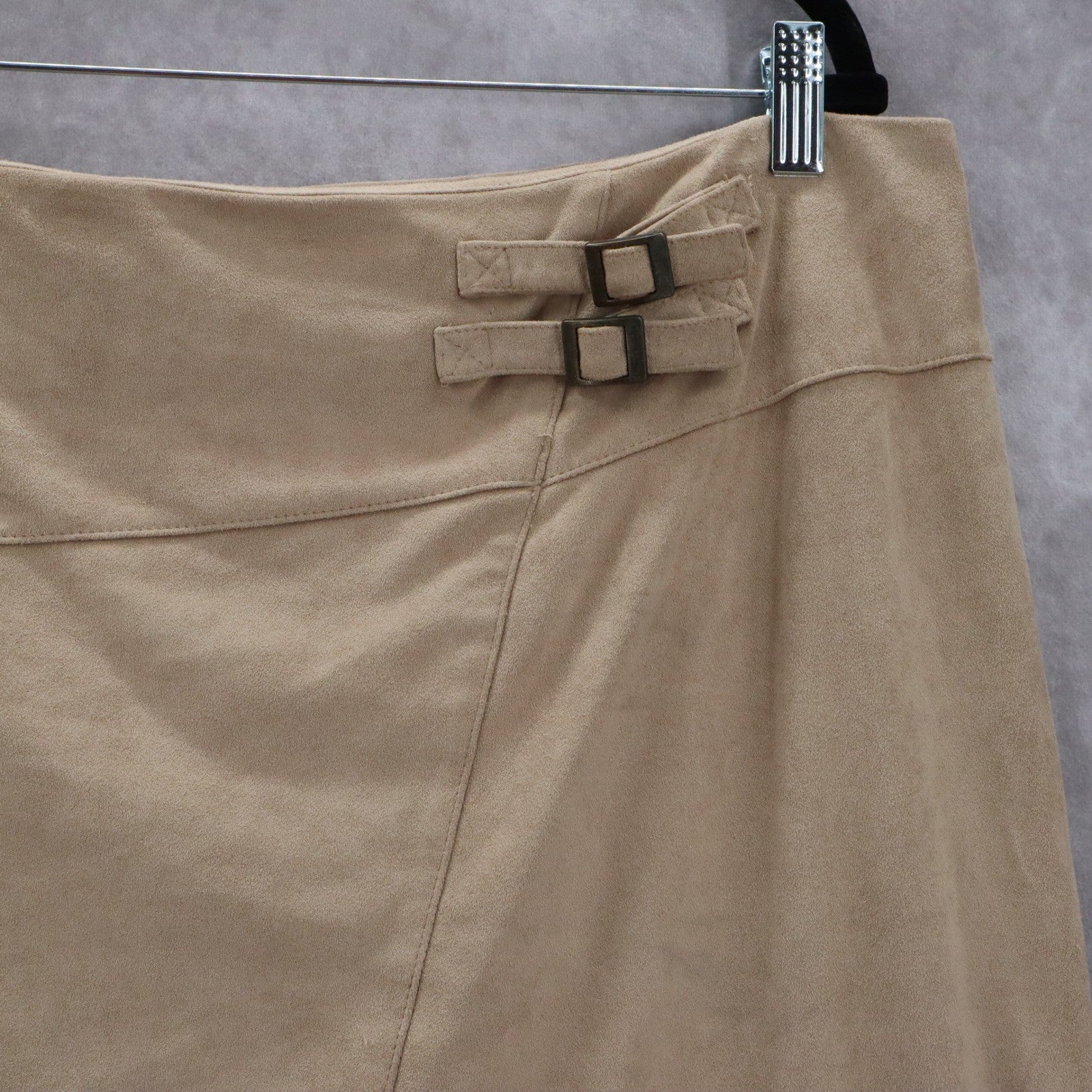 Cato Tan Pencil Buckle Faux Suede Western Zip Stretch Knee Length Skirt Plus 18W