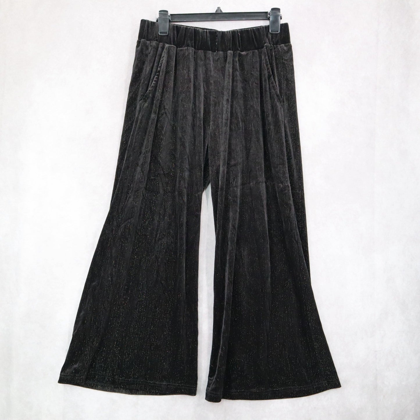 See and Be Seen Black Velvet Wide Leg Pants Glitter Stretch Trousers VTG Medium