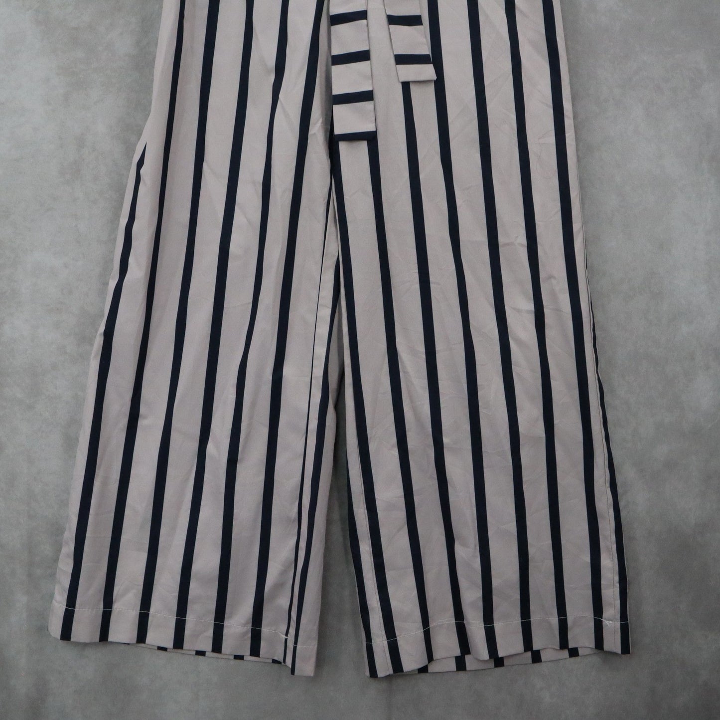 Blue Stripe Belted Wide Leg Boho Pull On Straight Leg Trousers Pant S Small