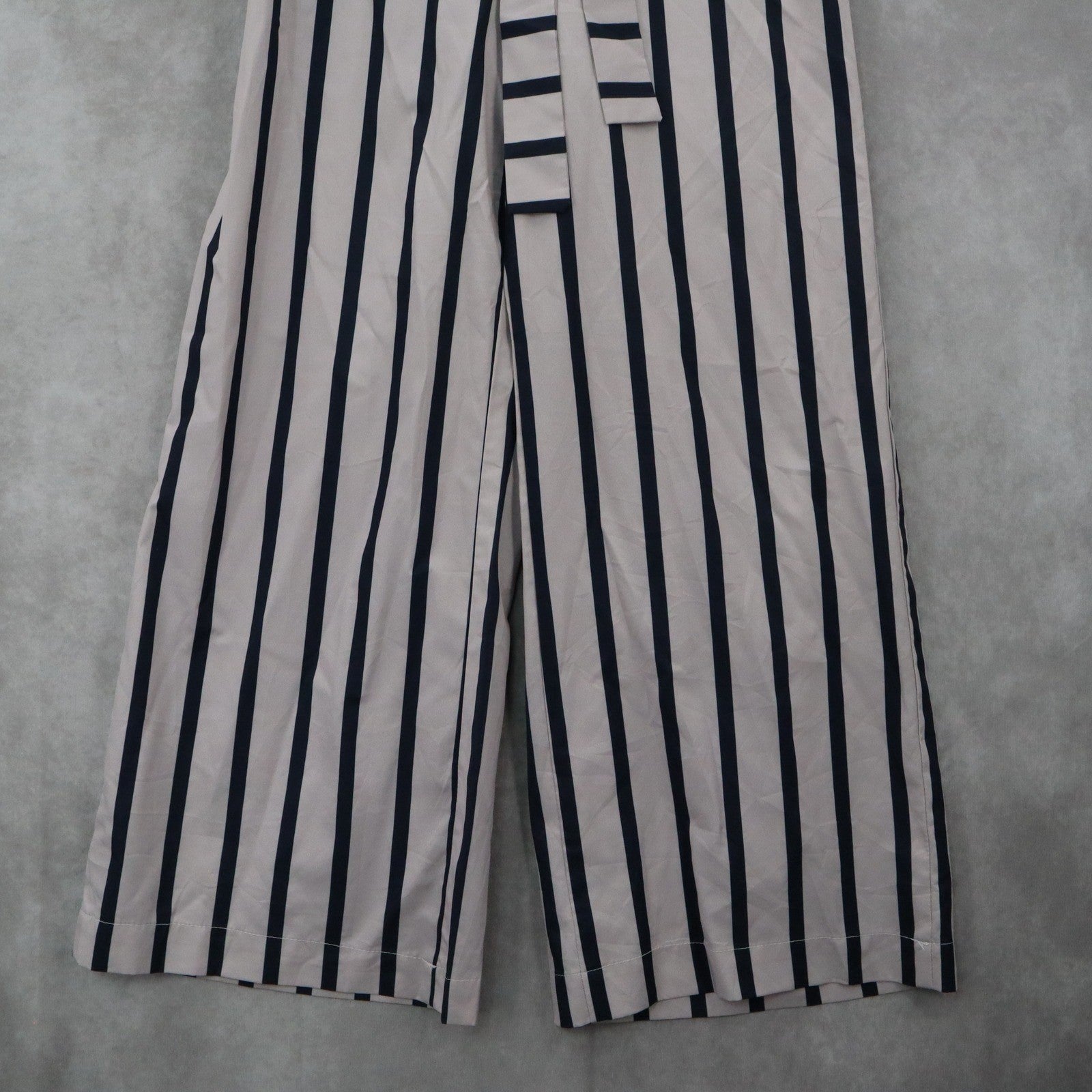 Blue Stripe Belted Wide Leg Boho Pull On Straight Leg Trousers Pant S Small